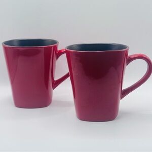 HOME TRENDS  “Rave Red” Square Base, Black Interior, Set Of 2 Coffee Mugs